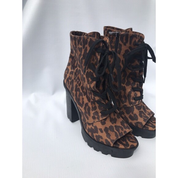 Jessica Simpson Women's Lizzah Animal Print Faux Suede Open Toe Bootie Size 10m - Picture 2 of 8
